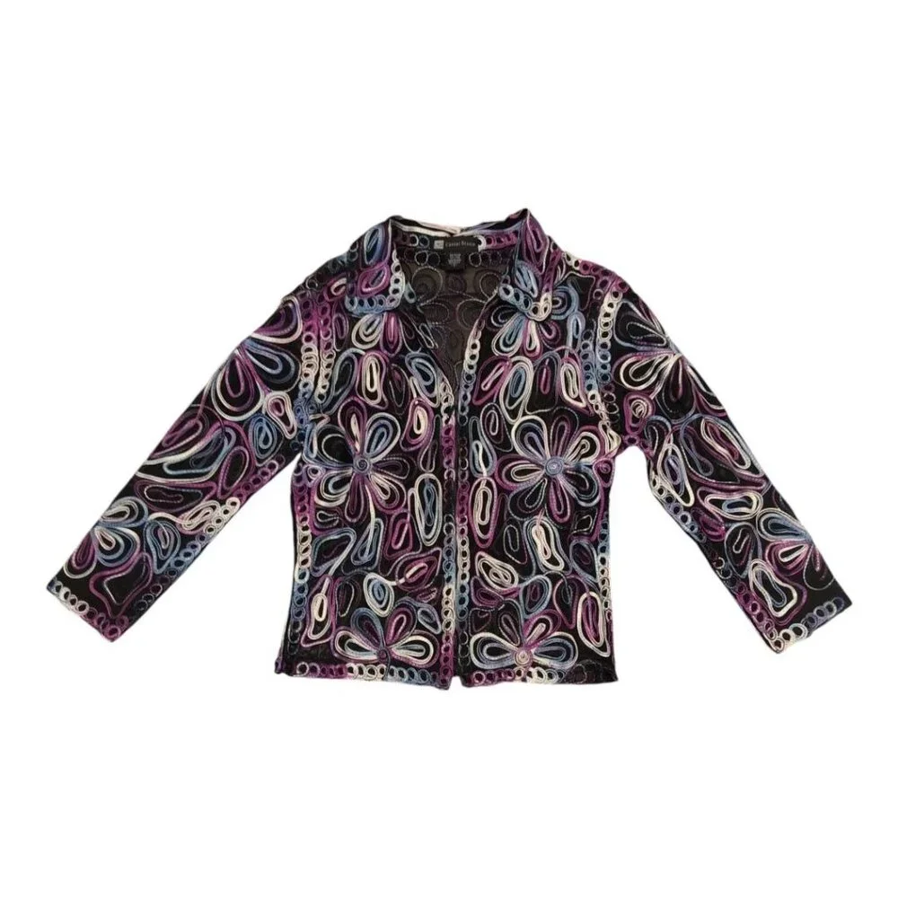 Embroidered Sheer Jacket Womens Size Small Mesh Colorful Artsy Casual Studio - Picture 1 of 10